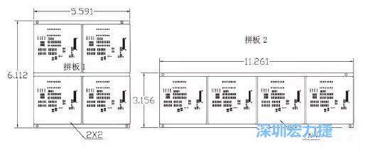 如圖9所示在兩種拼板中PCB單元的排列方式不同。拼板方式是V-CUT。這兩種拼板尺寸有明顯的的差異，將導(dǎo)致各自所需的生產(chǎn)拼板尺寸改變-深圳宏力捷