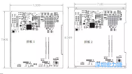 如圖11所示在兩種拼板中PCB單元的邊條位置不同，拼板1中邊條在長邊方向，而拼板2中邊條在短邊方向-深圳宏力捷