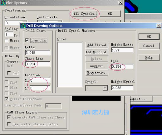 轉孔圖時也需在Customize Document欄點擊Option，在彈出的Plot Options-窗口中選擇Drill Symbols