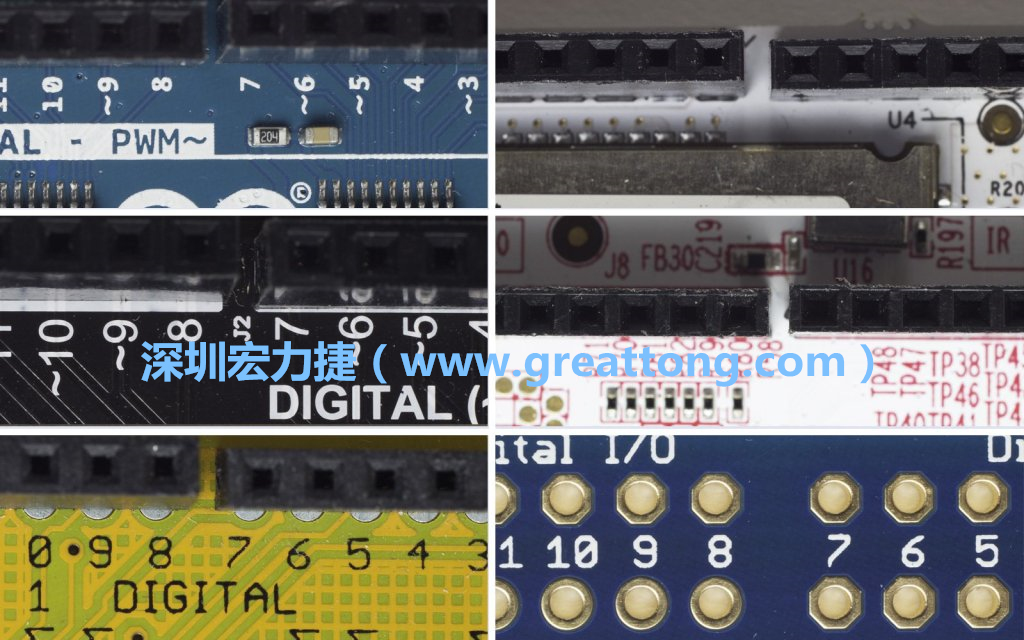 各種不同尺寸的Arduino上第7、8腳位的間距。